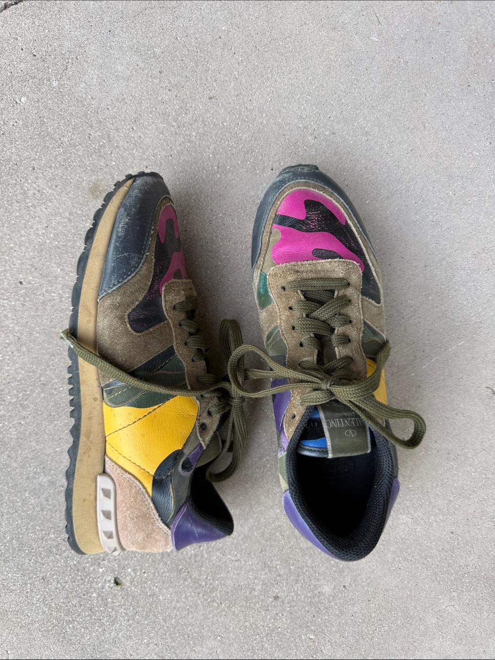 Vintage Valentino Multicolor Women's Sneakers — Olive, Pink, Yellow, Purple